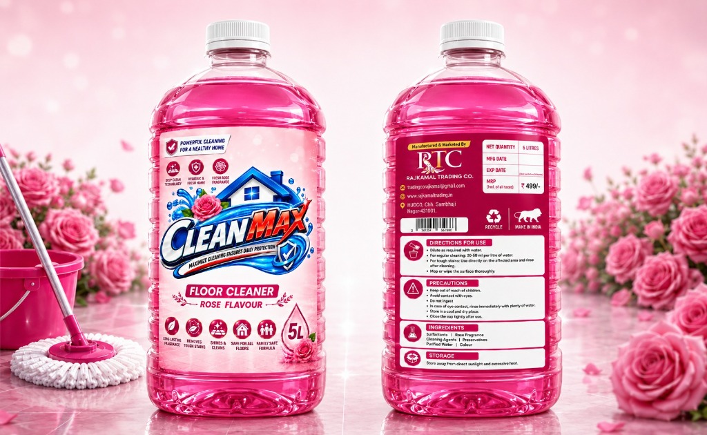 Rajkamal Trading CleanMAX Floor Cleaner Rose Flavour (5L Can)